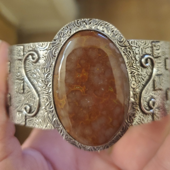 New Oversized Seam Agate 925 Silver Cuff Bracelet. - Picture 7 of 15